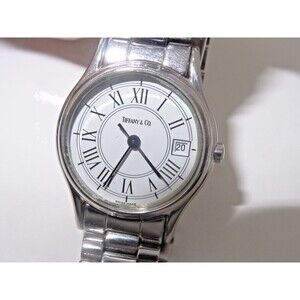 23mm Ladies Tiffany & Co. Stainless Steel Quartz Date Watch White Roman Dial
